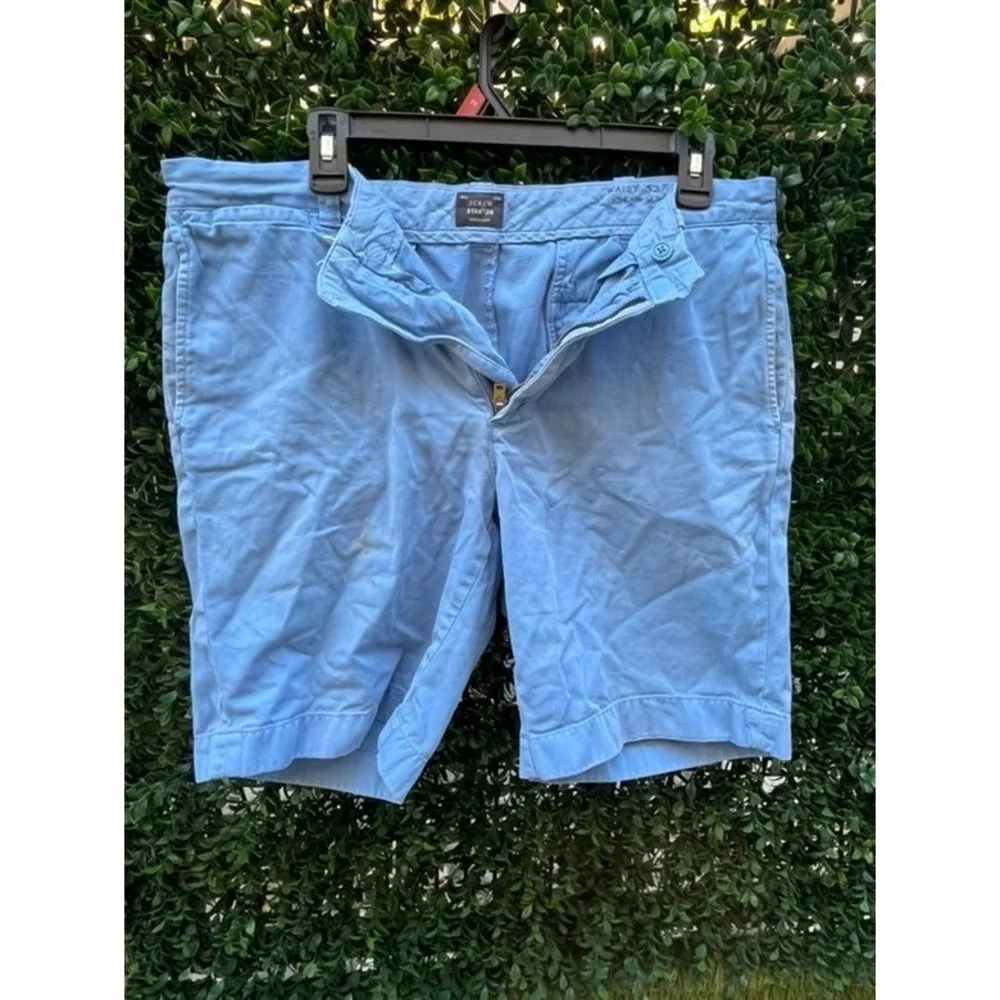 J.Crew Stanton Shorts Mens 33 Light Blue 9 Inch Inseam Cotton Chino Flat Front